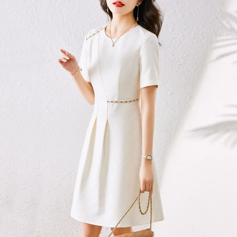 Hang Yi Court Short Sleeved Dress Women's White-2