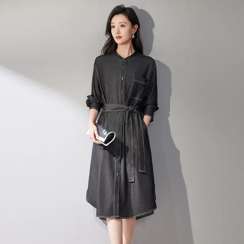 Hang Yi Court Long Sleeved Dresses Women's Black-5
