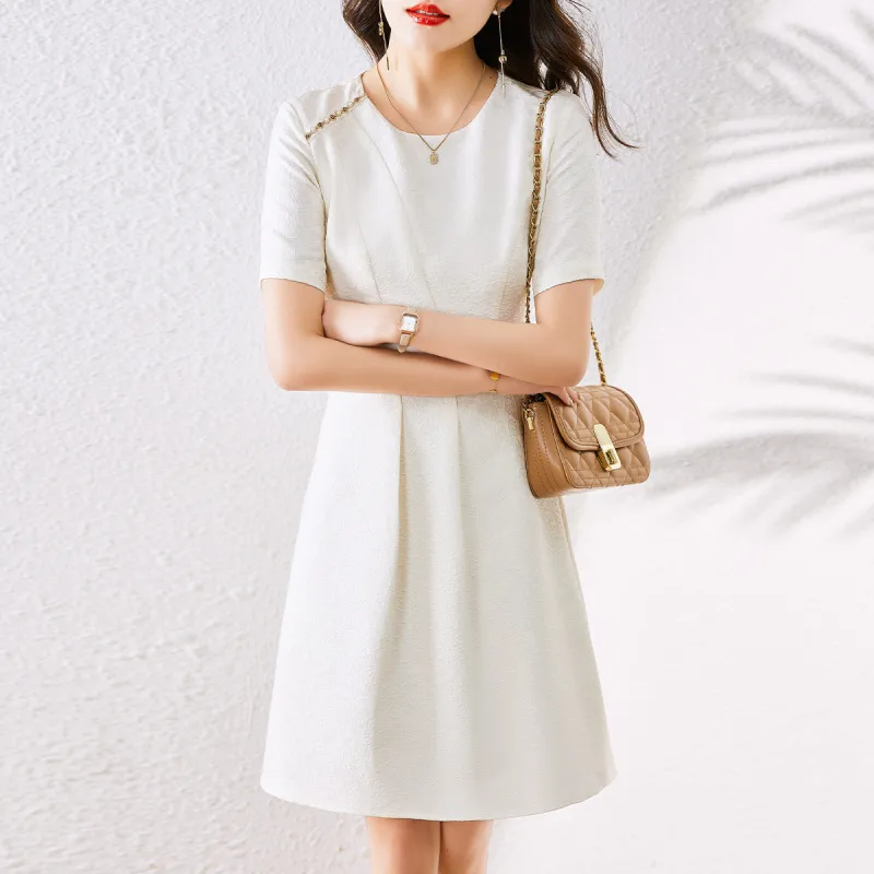 Hang Yi Court Short Sleeved Dress Women's White-5