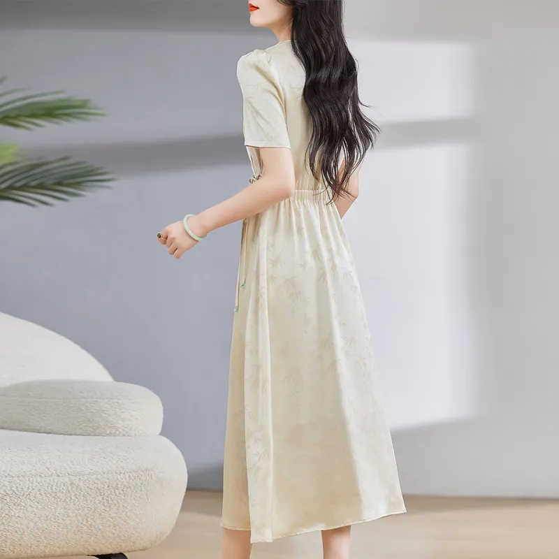 Hang Yi Court Short Sleeved Dress Women's Light Khaki-2