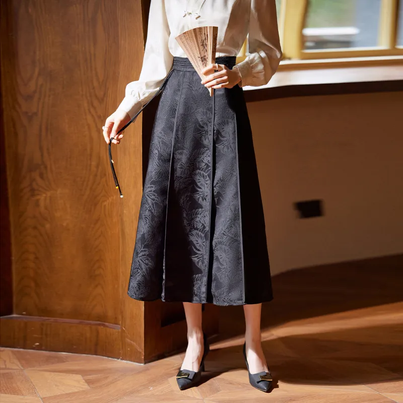Hang Yi Court Casual Long Skirts Women's Black-3