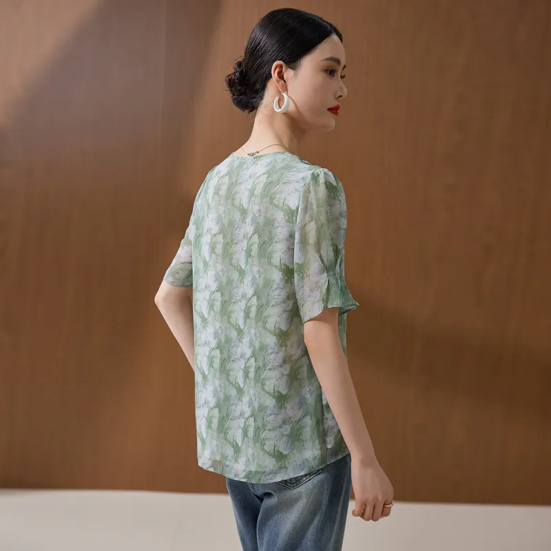 Hang Yi Court Shirts Women's Green Floral-1