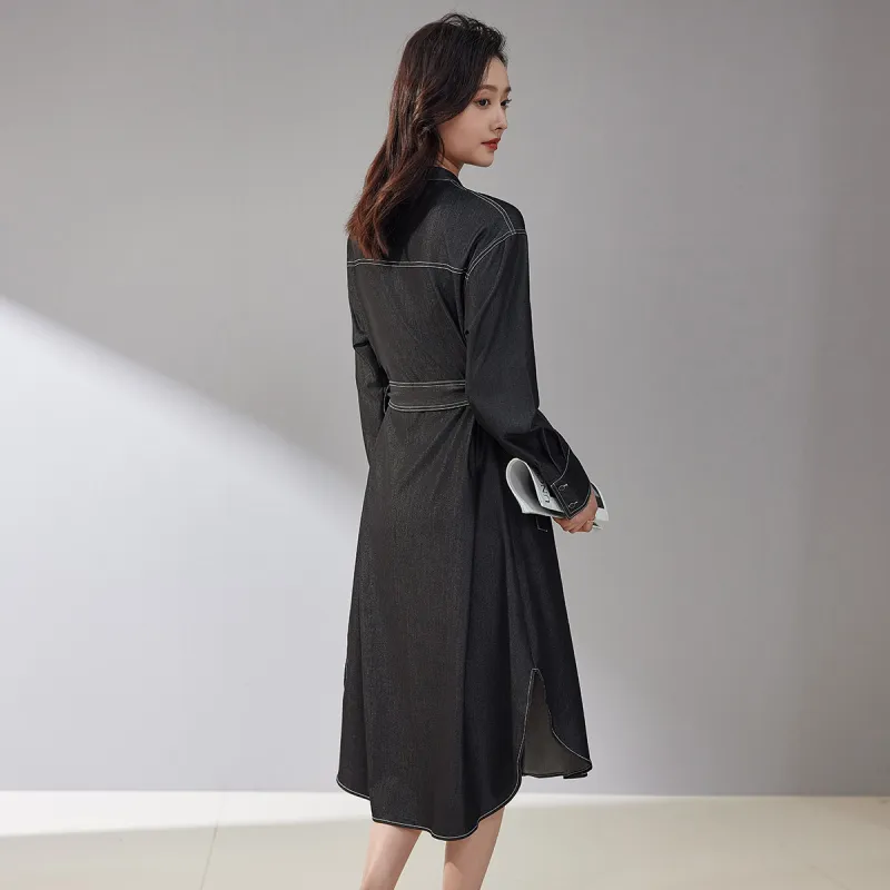 Hang Yi Court Long Sleeved Dresses Women's Black-1