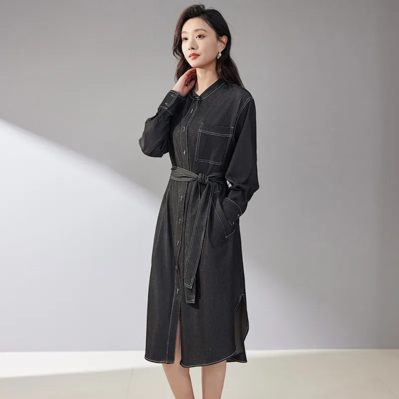 Hang Yi Court Long Sleeved Dresses Women's Black-4