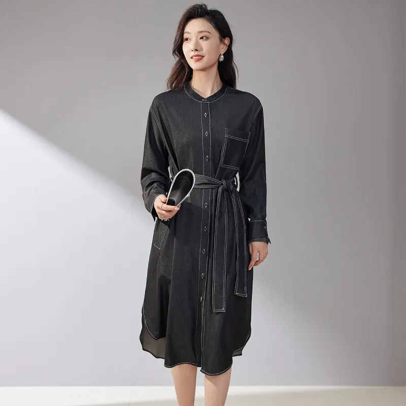 Hang Yi Court Long Sleeved Dresses Women's Black-3