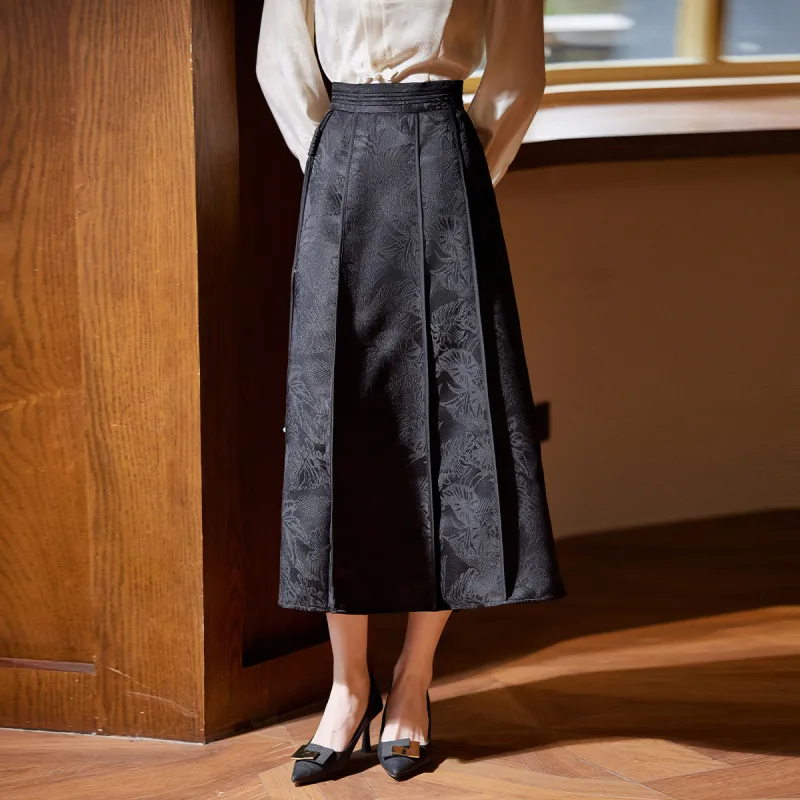 Hang Yi Court Casual Long Skirts Women's Black-2