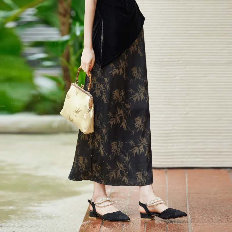 Hang Yi Court Casual Long Skirt Women's Black-4
