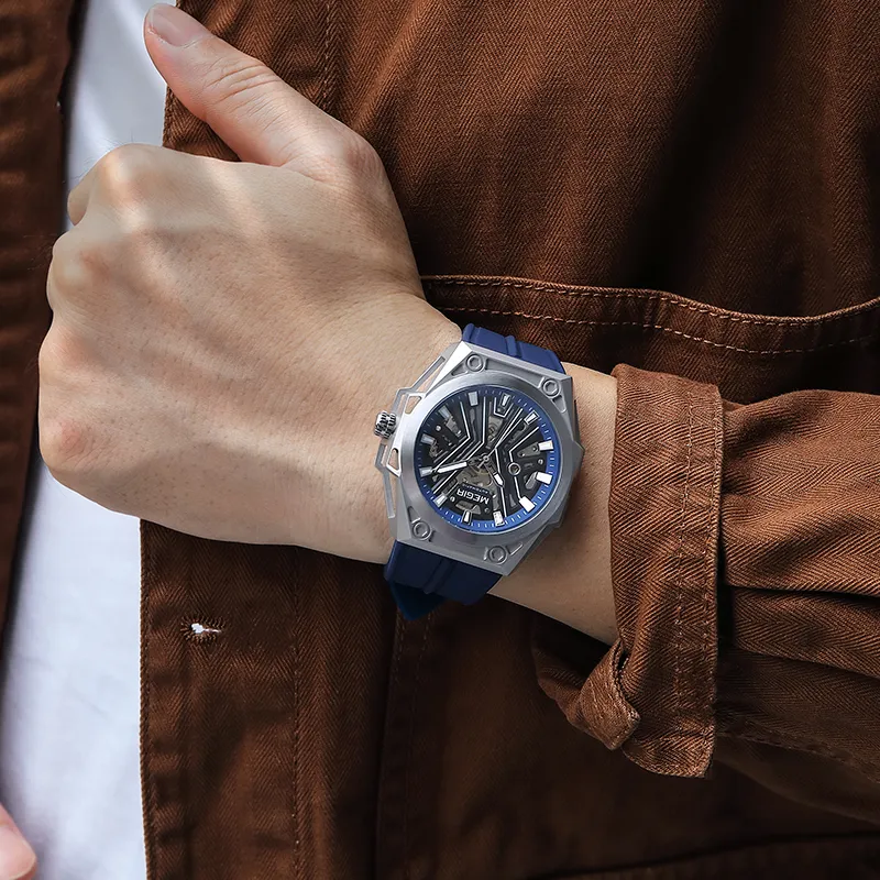 MEGIR Mechanical Movement Silicone Strap Watch Unisex White Dial-10