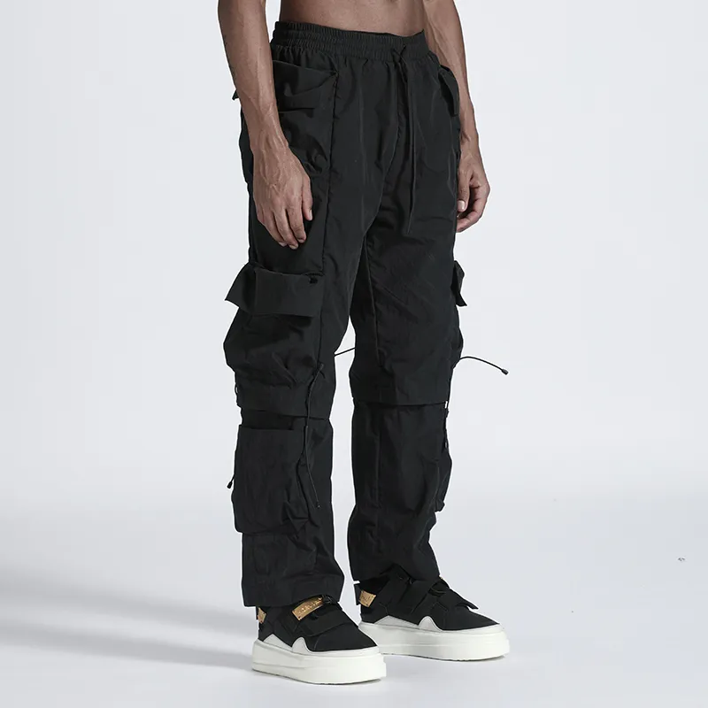 NORVINCY American Streetwear Gothic Patchwork Urban Techwear Casual Pants Unisex Black-4