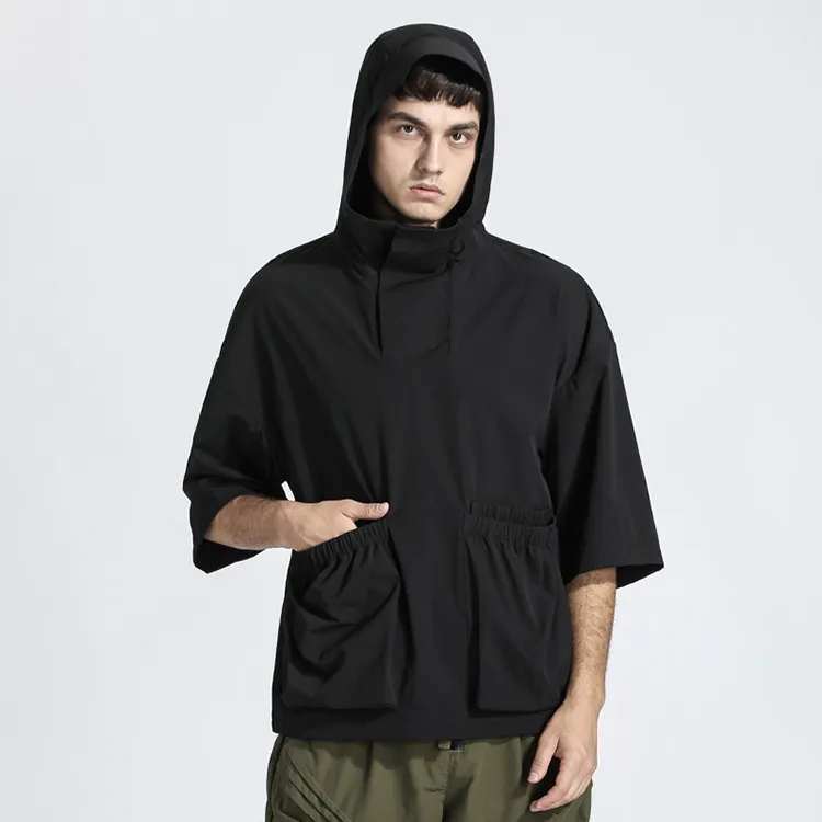NORVINCY Breathable Solid Color Hooded Short Sleeved T Shirts Unisex-2