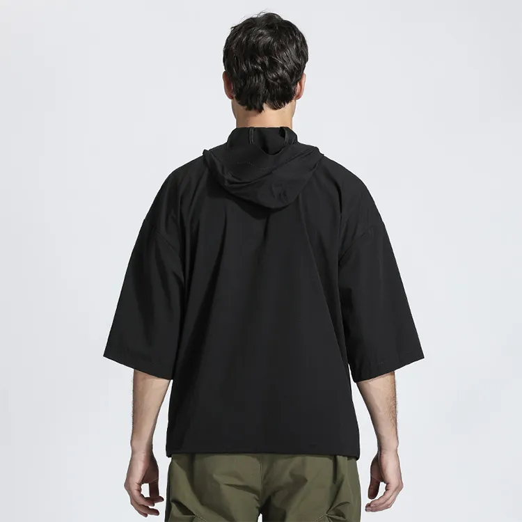 NORVINCY Breathable Solid Color Hooded Short Sleeved T Shirts Unisex-3