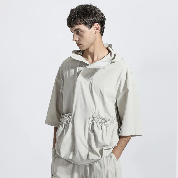 NORVINCY Breathable Solid Color Hooded Short Sleeved T Shirts Unisex-8