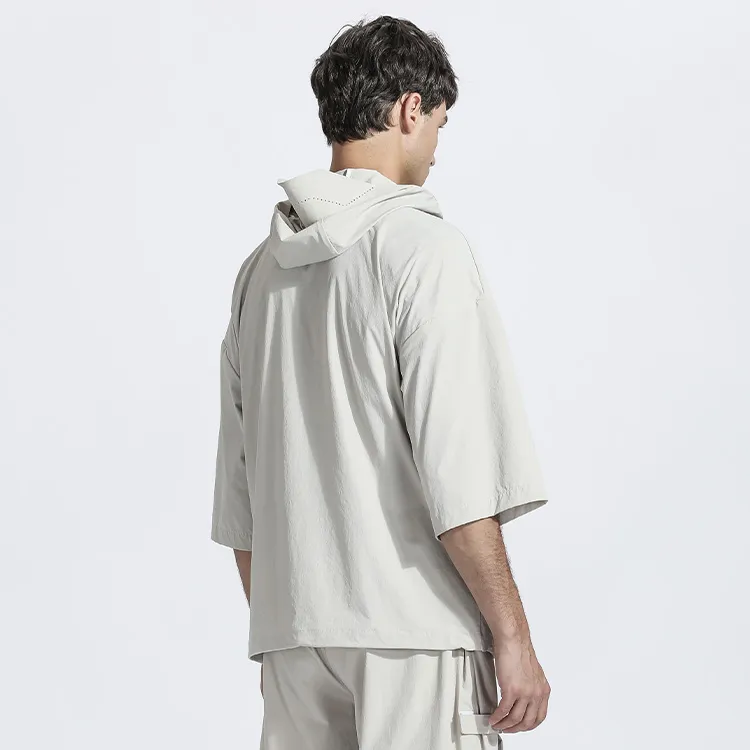 NORVINCY Breathable Solid Color Hooded Short Sleeved T Shirts Unisex-7