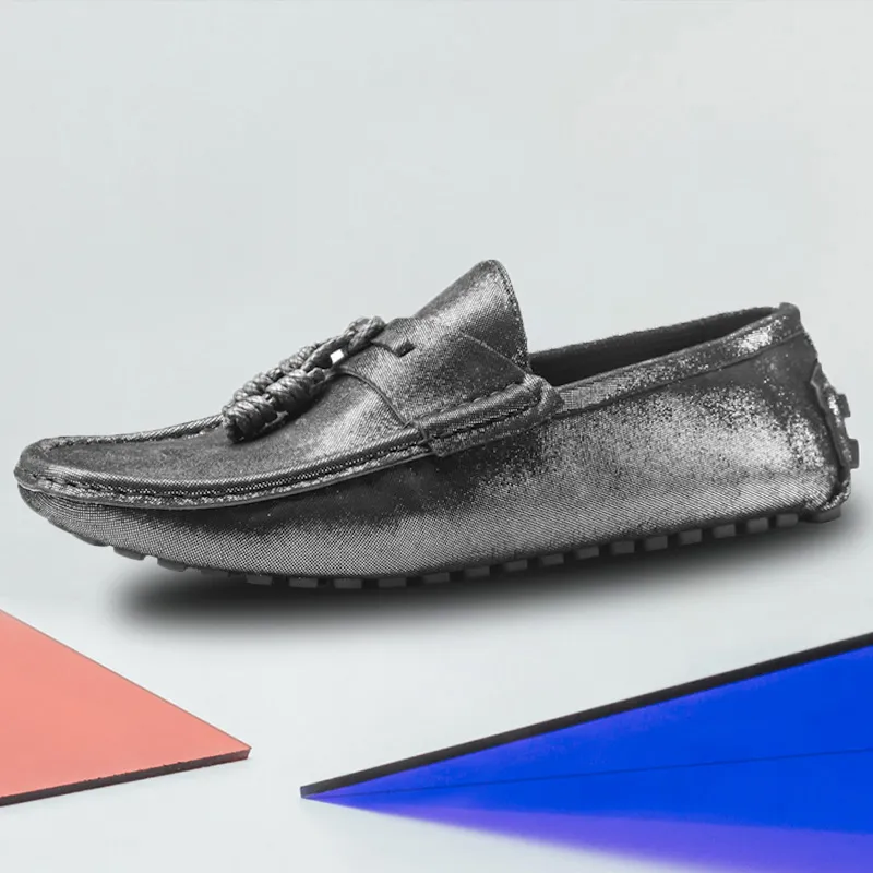 NORVINCY Trendy Man Lace Up Decoration Silver Small Leather Shoes Unisex-4