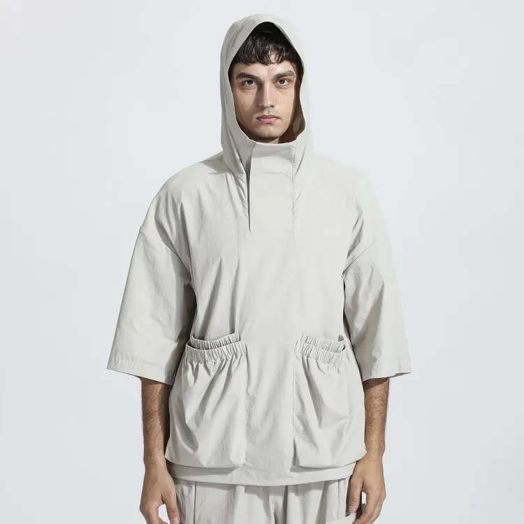 NORVINCY Breathable Solid Color Hooded Short Sleeved T Shirts Unisex-6