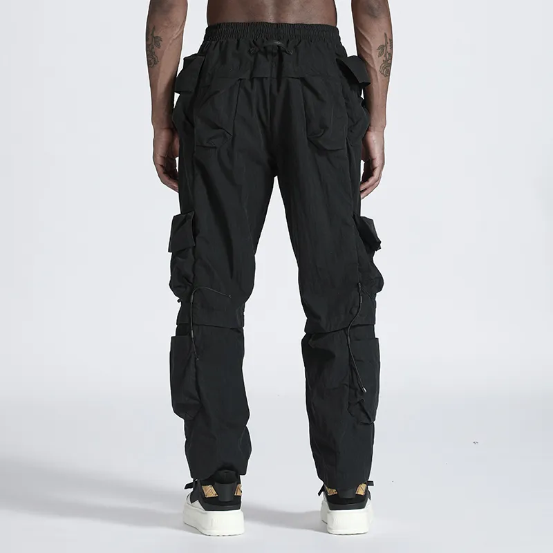 NORVINCY American Streetwear Gothic Patchwork Urban Techwear Casual Pants Unisex Black-3
