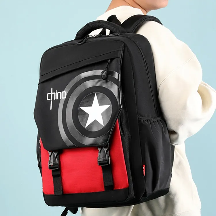 Natural Fish Nylon Backpack Red Human Figure Black Human Figure Red Five Pointed Star Black Five Pointed Star-8
