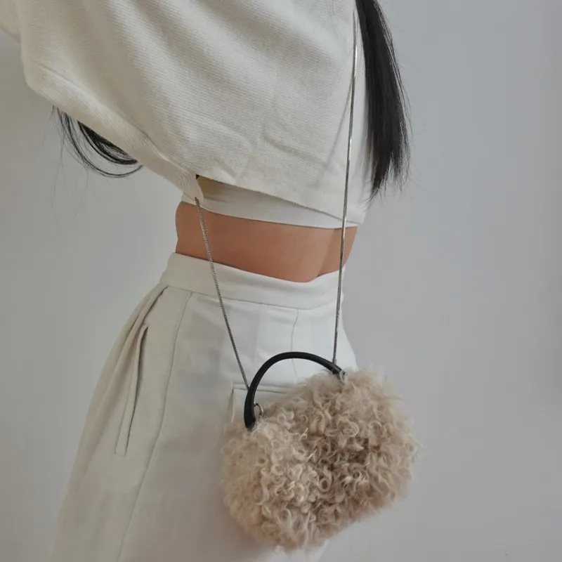 QULU Wool Portable Crossbody Cell Phone Pouch Mini Women's Ecru Jasper Yellow Milk Coffee Black-5