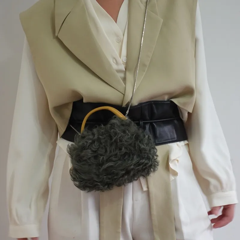 QULU Wool Portable Crossbody Cell Phone Pouch Mini Women's Ecru Jasper Yellow Milk Coffee Black-16