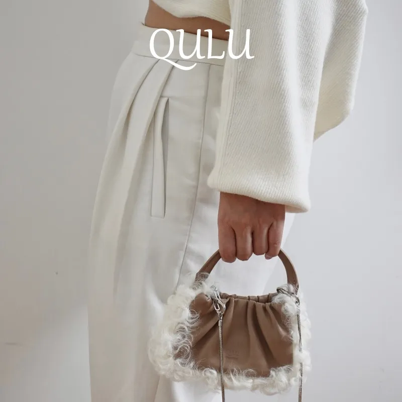 QULU Sheepskin Shoulder Bag Crossbody Bag Handbag Mini Women's White-46