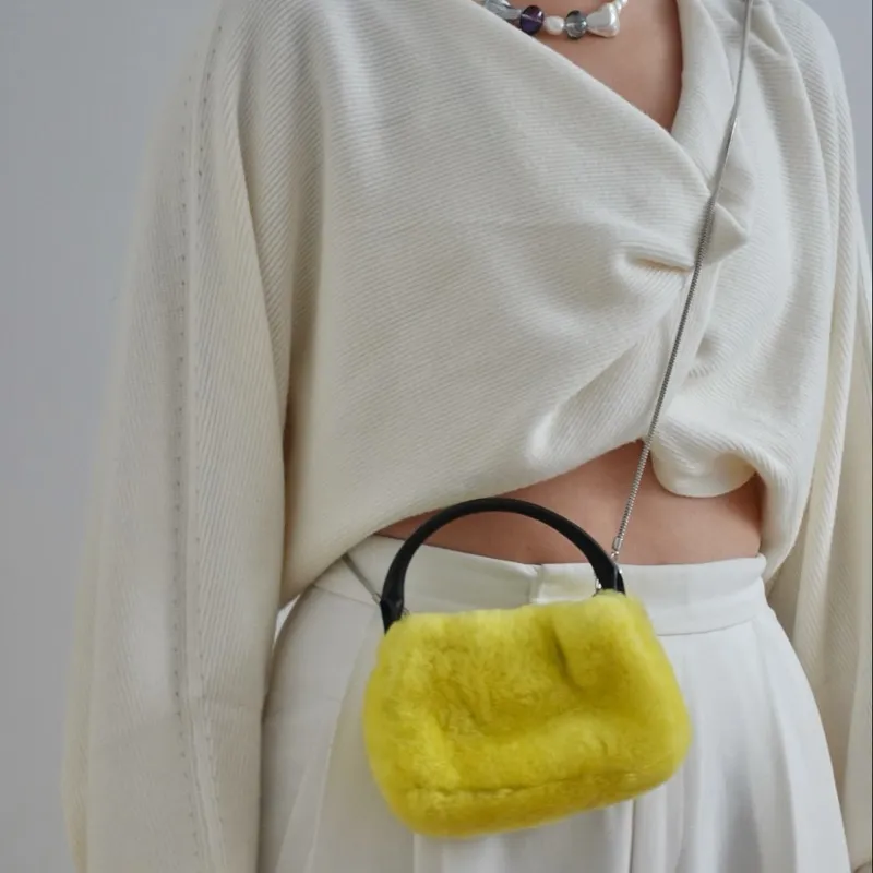 QULU Wool Portable Crossbody Cell Phone Pouch Mini Women's Ecru Jasper Yellow Milk Coffee Black-24