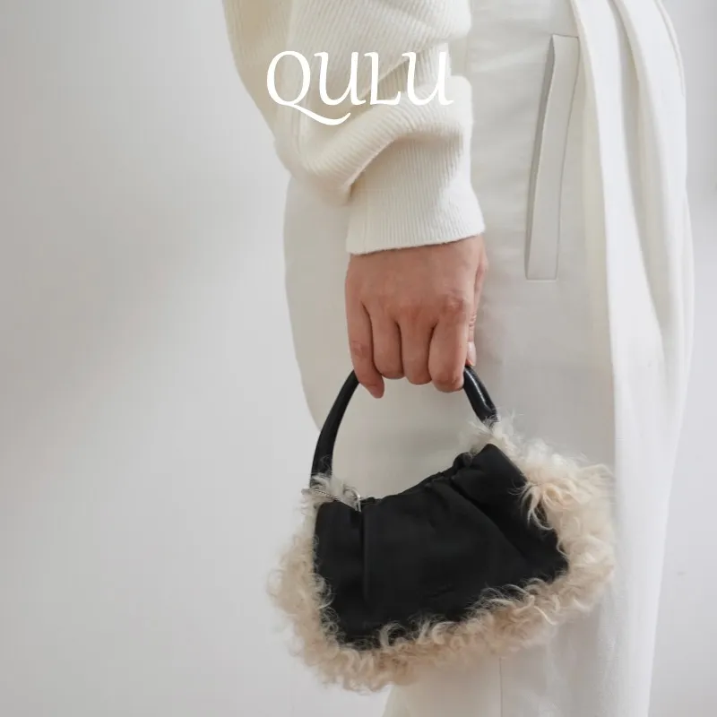 QULU Sheepskin Shoulder Bag Crossbody Bag Handbag Mini Women's White-51