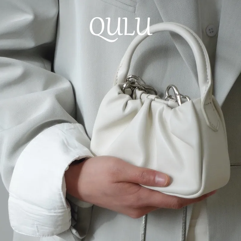 QULU Sheepskin Shoulder Bag Crossbody Bag Handbag Mini Women's White-3
