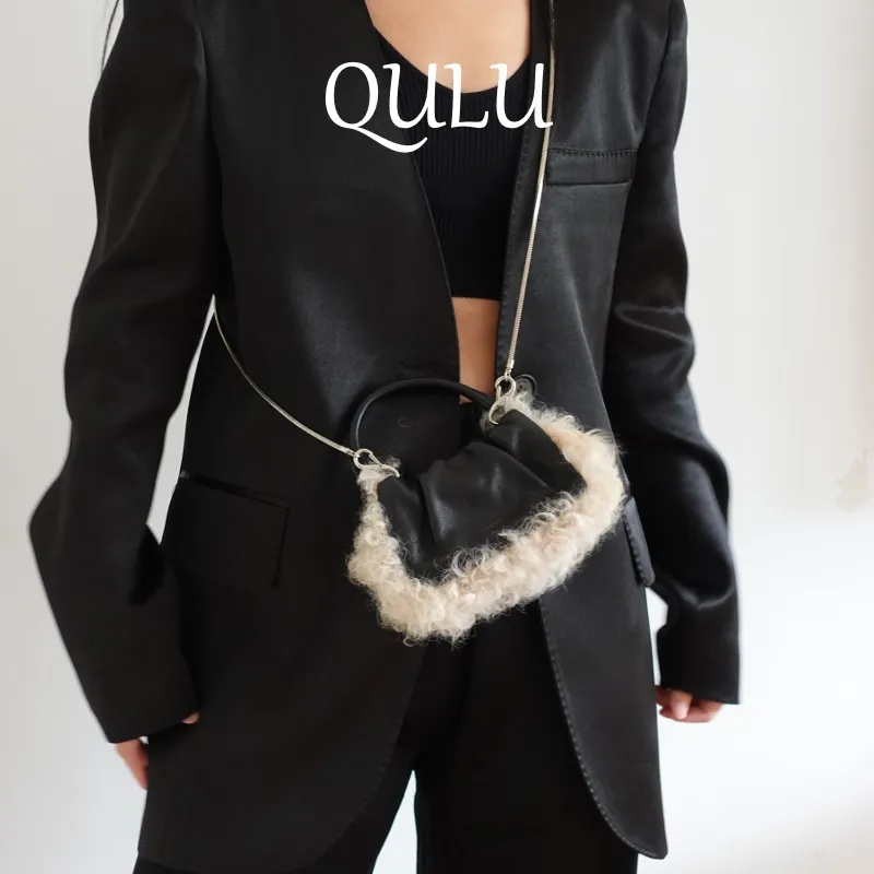 QULU Sheepskin Shoulder Bag Crossbody Bag Handbag Mini Women's White-54
