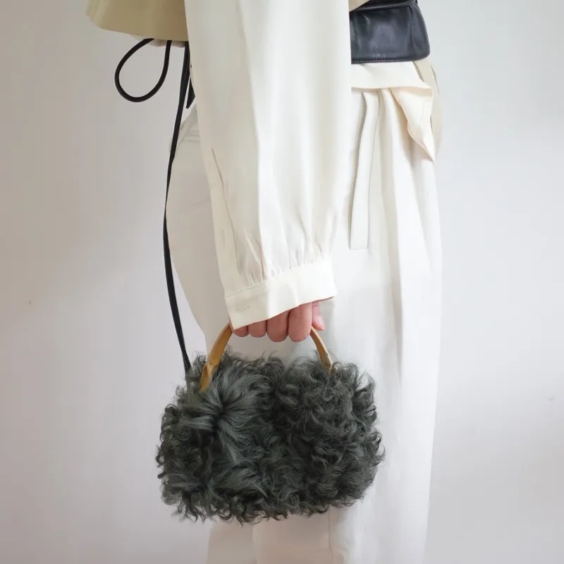 QULU Wool Portable Crossbody Cell Phone Pouch Mini Women's Ecru Jasper Yellow Milk Coffee Black-17