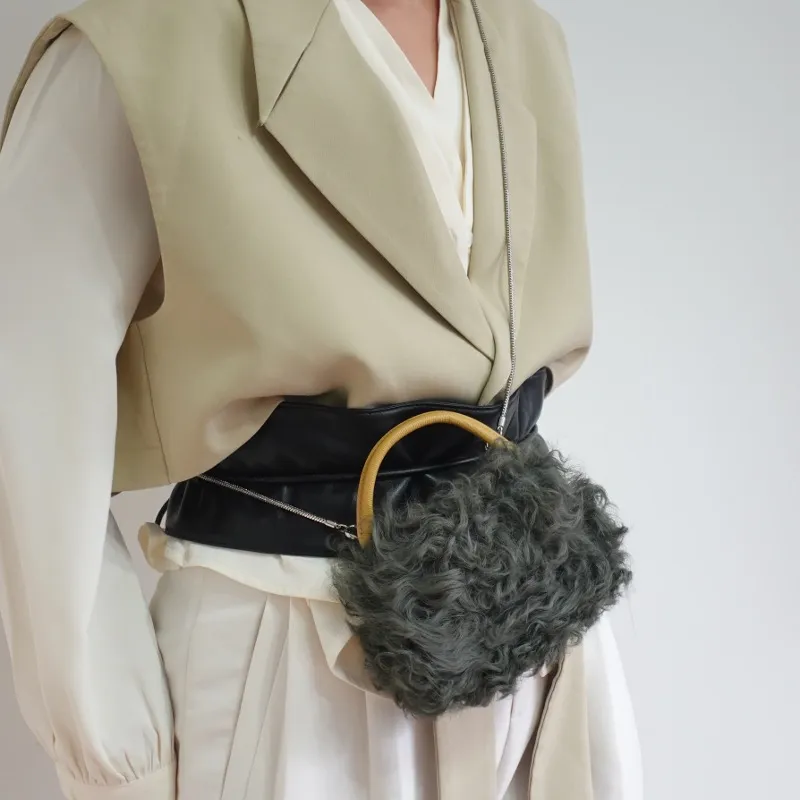 QULU Wool Portable Crossbody Cell Phone Pouch Mini Women's Ecru Jasper Yellow Milk Coffee Black-15