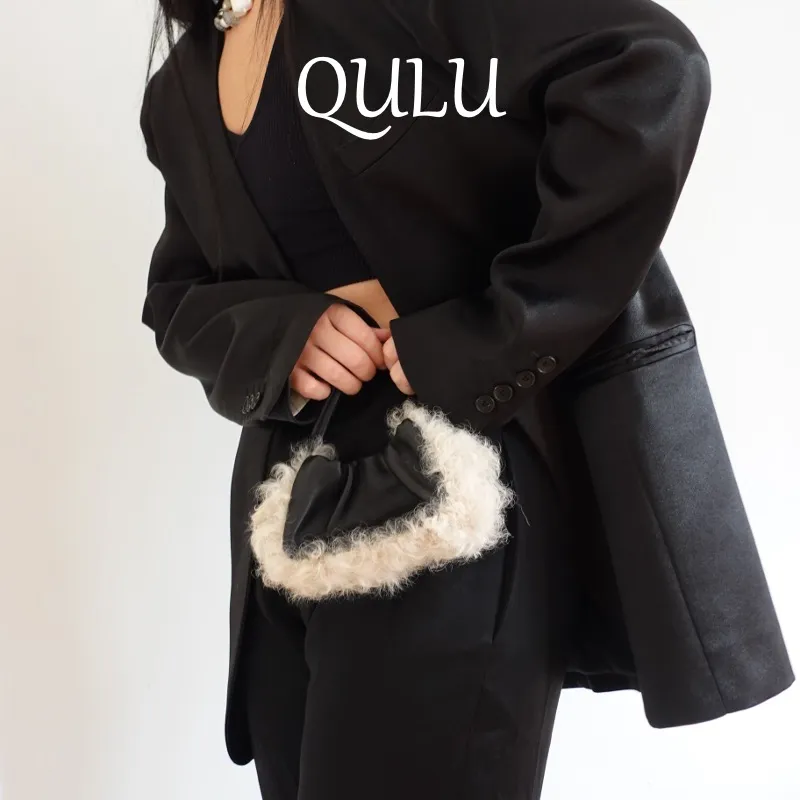 QULU Sheepskin Shoulder Bag Crossbody Bag Handbag Mini Women's White-55