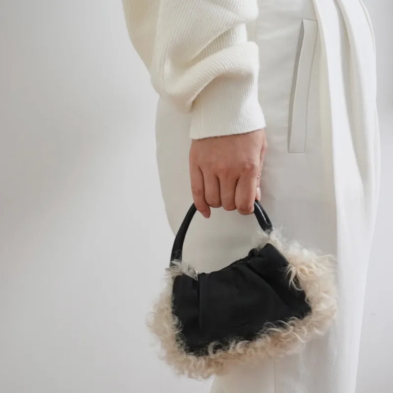 QULU Wool Portable Crossbody Cell Phone Pouch Mini Women's Ecru Jasper Yellow Milk Coffee Black-43