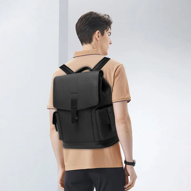 CROSSGEAR Top Grain Cow Leather Backpack Unisex Black-4