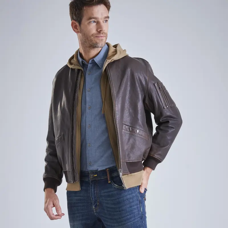 MCS Leather Jacket Men's Dark Coffee-4