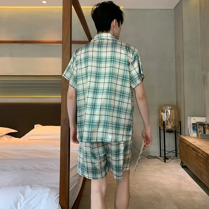 Lan Miao Pajama Set Men's Plaid Green-1