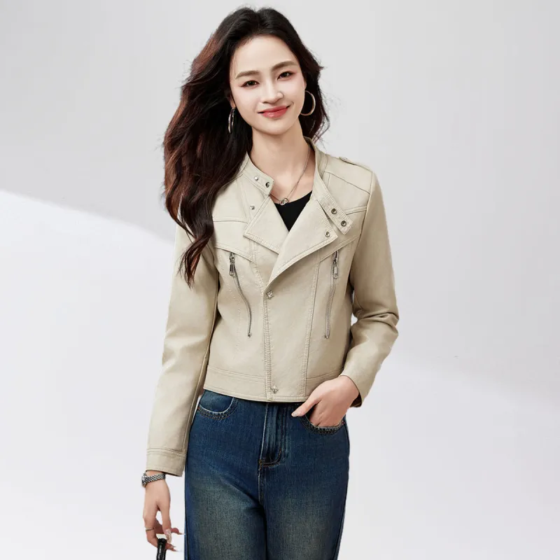 Fele.d Leather Jacket Women's Beige-3