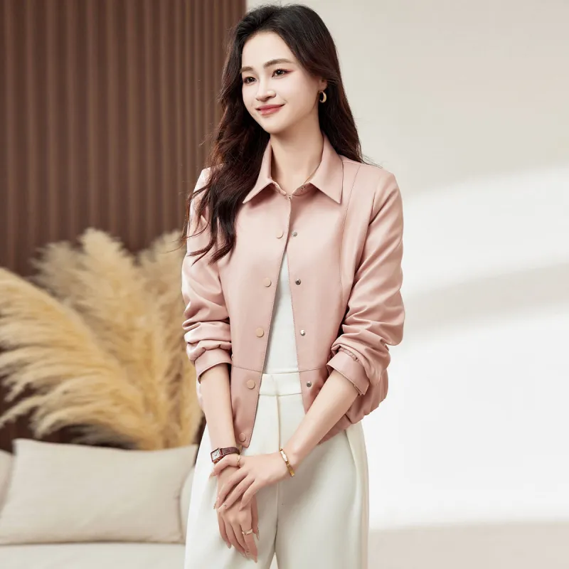 Fele.d Leather Jacket Women's Pink-2