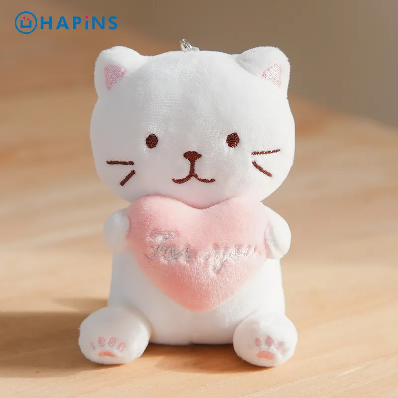 HAPINS Heart Hug Couple Pendant, Snuggly Cats, Cute Magnetic Keychain Dolls Plush Pendant 10cm Height-1