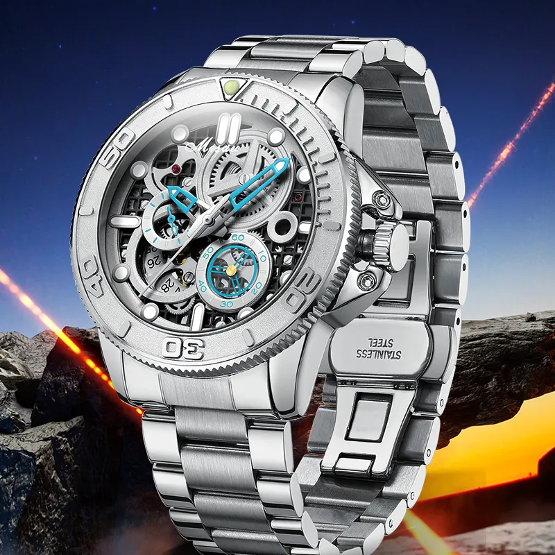 MESDUN Explorer Collection Automatic Mechanical Movement Stainless Steel Watchband Watch Men's Watches White Dial-9