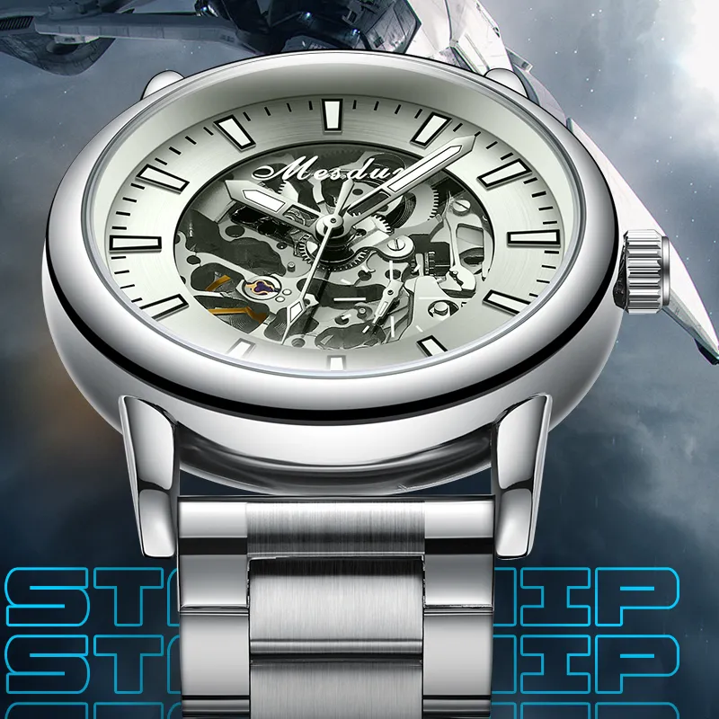 MESDUN Luxury Trendy Collection Automatic Mechanical Movement Metal Strap Watch Men's Watches Black Dial-29