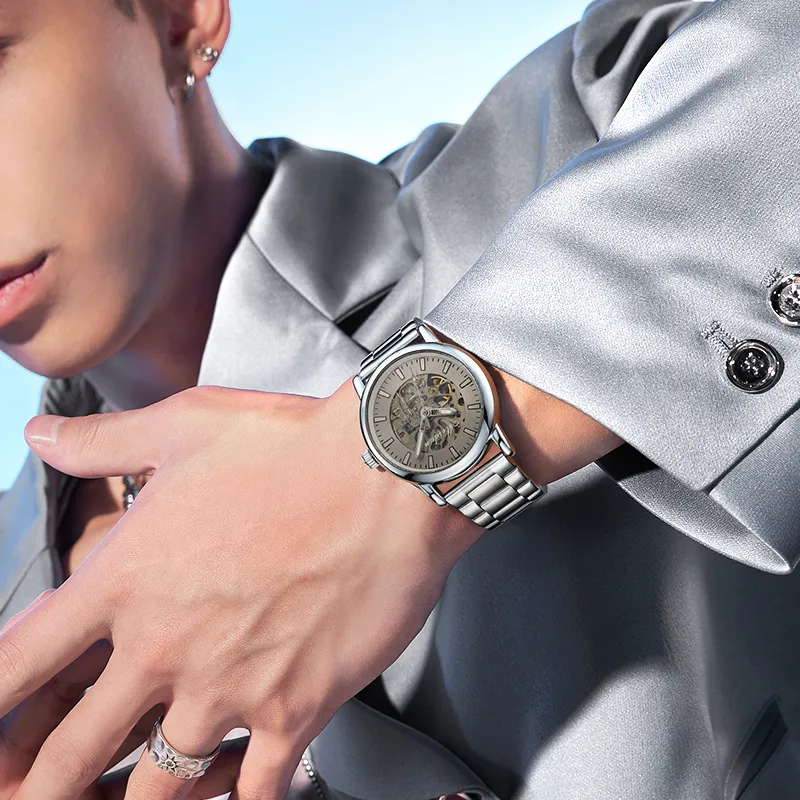 MESDUN Luxury Trendy Collection Automatic Mechanical Movement Metal Strap Watch Men's Watches Black Dial-22
