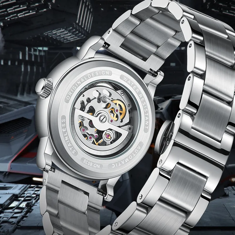 MESDUN Luxury Trendy Collection Automatic Mechanical Movement Metal Strap Watch Men's Watches Black Dial-25