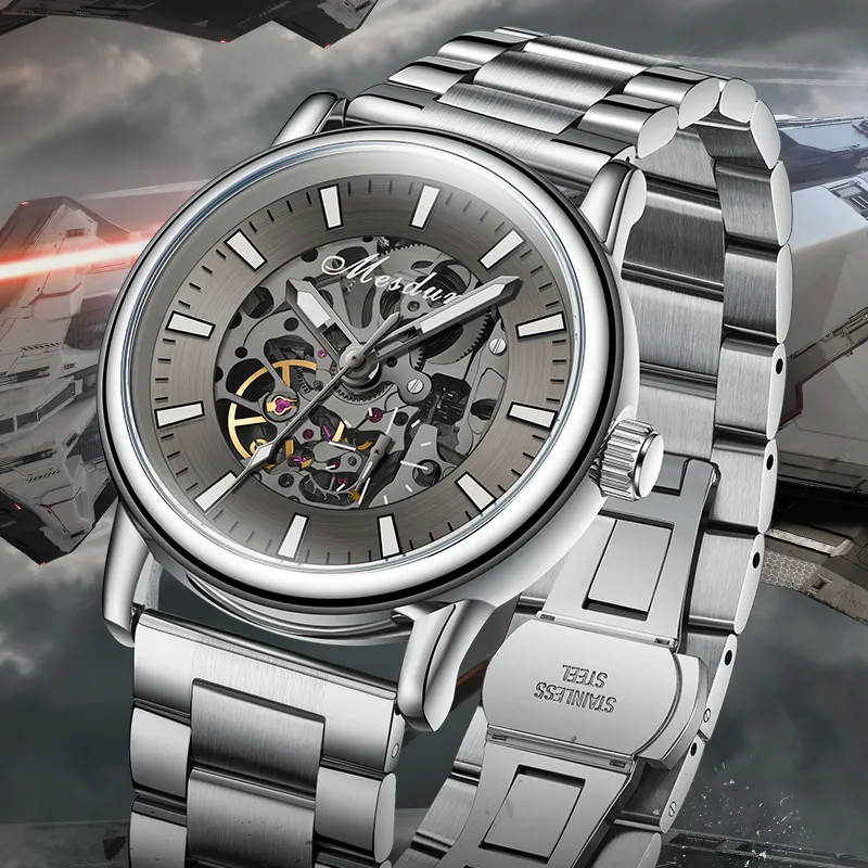 MESDUN Luxury Trendy Collection Automatic Mechanical Movement Metal Strap Watch Men's Watches Black Dial-1