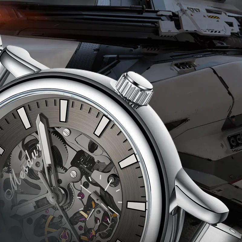 MESDUN Luxury Trendy Collection Automatic Mechanical Movement Metal Strap Watch Men's Watches Black Dial-13