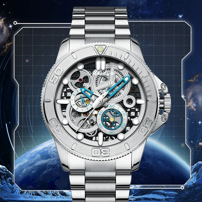 MESDUN Explorer Collection Automatic Mechanical Movement Stainless Steel Watchband Watch Men's Watches White Dial-6