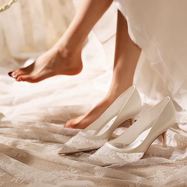 PJJUU Slim Heel High Heels 6.5cm Women's White-5