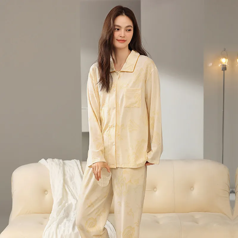 Huggy Kissy Pajama Set Women's Beige Yellow-1