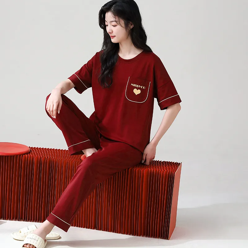 Huggy Kissy Pajama Set Women's Red-4