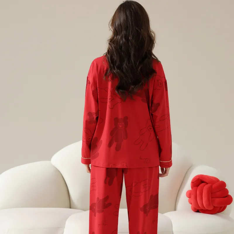 Huggy Kissy Pajama Set Women's Red-5