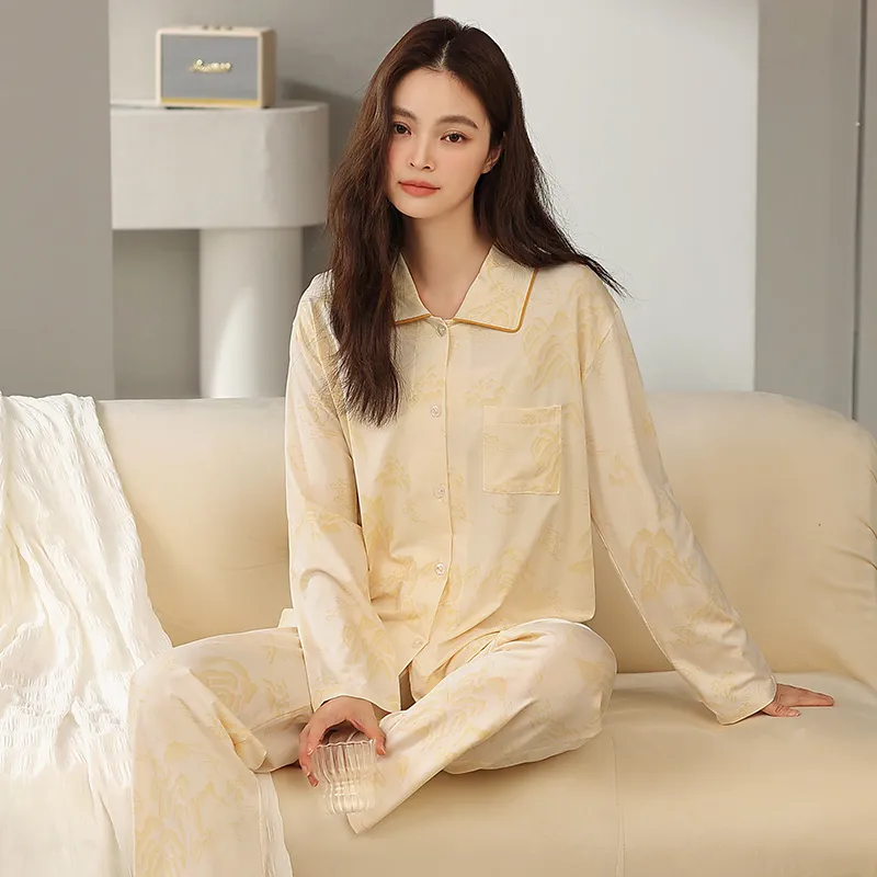 Huggy Kissy Pajama Set Women's Beige Yellow-3